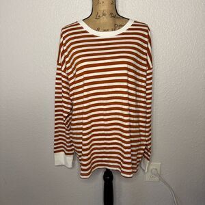 J Crew Factory Orange Long Sleeve Striped Tee Size 2XL Cotton Crew Neck Casual